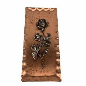 Vintage Copper Sculpted Rose Wall Hanging Germany Crimped Cottagecore Farmhouse